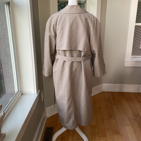 Vintage J&H Fashions Taupe Beige Full Length Trench Coat Wool Plaid Flannel - Picture 5 of 12